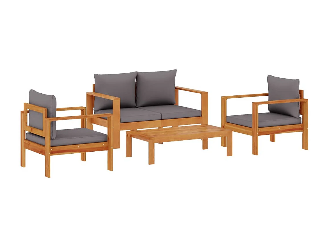 Salon de jardin avec coussins 4 pcs bois d'acacia massif