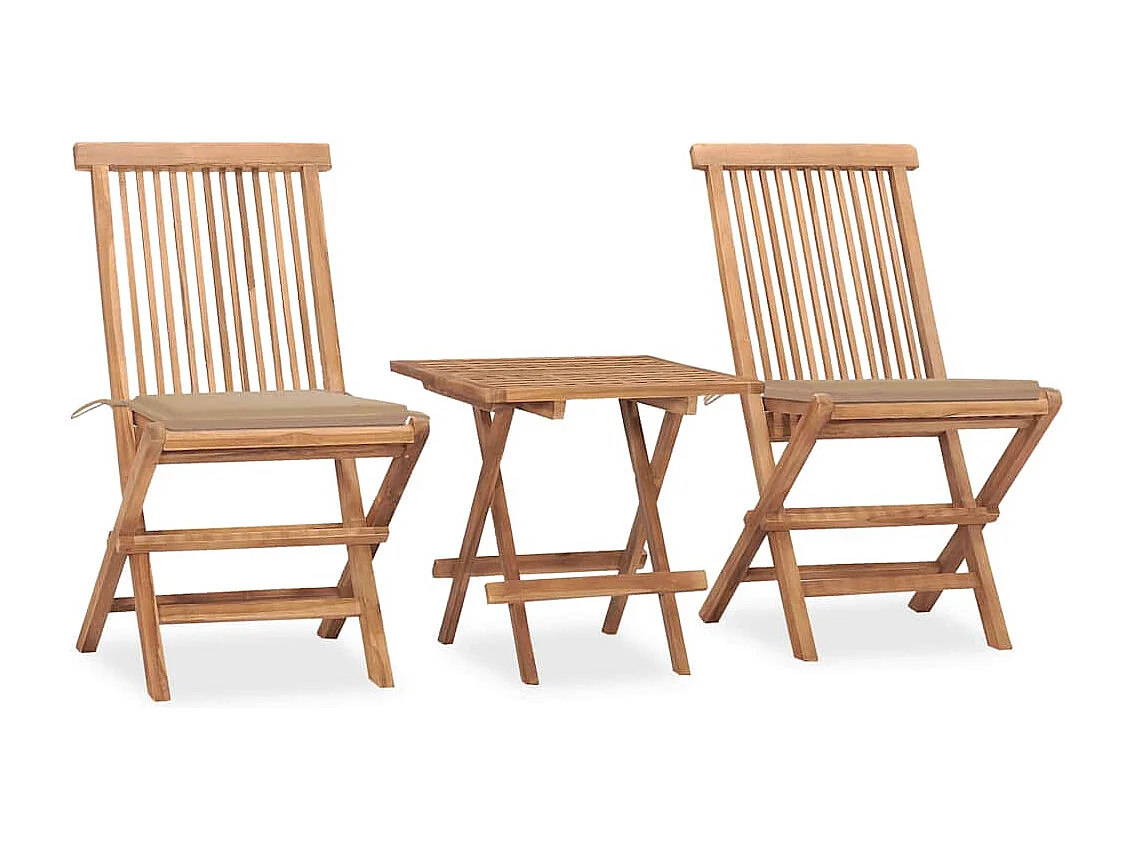 3-tlg. Garten-Essgruppe mit Kissen Klappbar Massivholz Teak