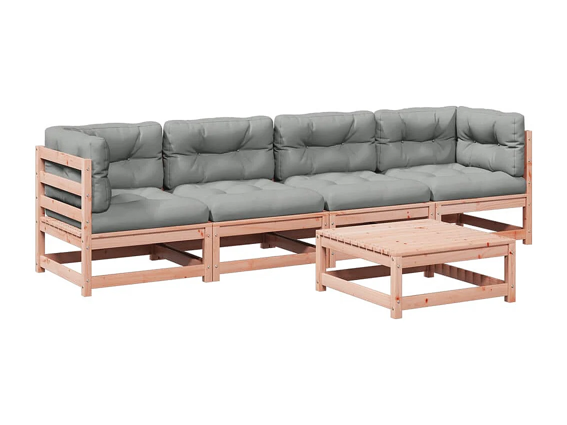 Set de sofás jardín 5 pzas con cojines madera abeto Douglas