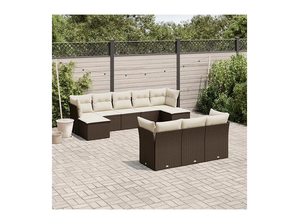 10-tlg. Garten-Sofagarnitur mit Kissen Braun Poly Rattan