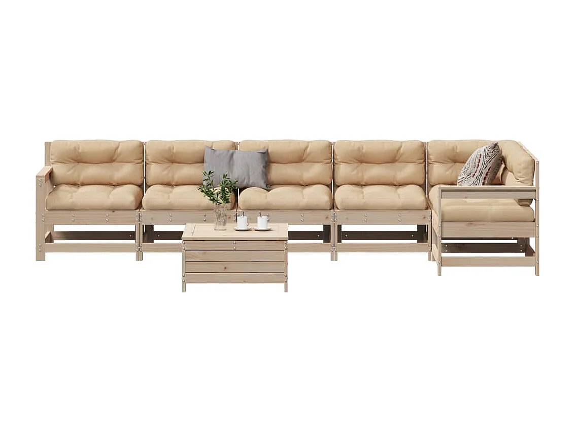 Salon de jardin 7 pcs avec coussins Bois de pin massif