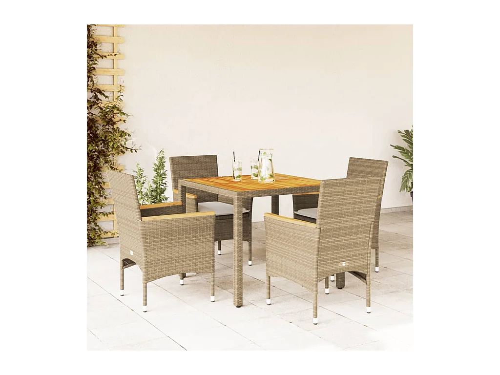 Ensemble à manger de jardin et coussins 5pcs beige rotin acacia