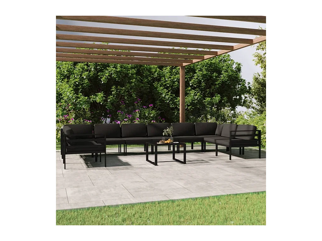 Salon de jardin 11 pcs avec coussins Aluminium Anthracite