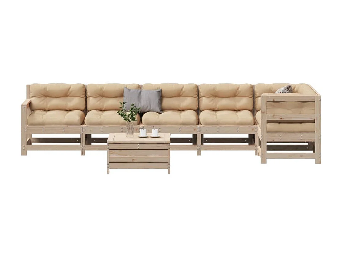 7-tlg. Garten-Lounge-Set mit Kissen Massivholz Kiefer