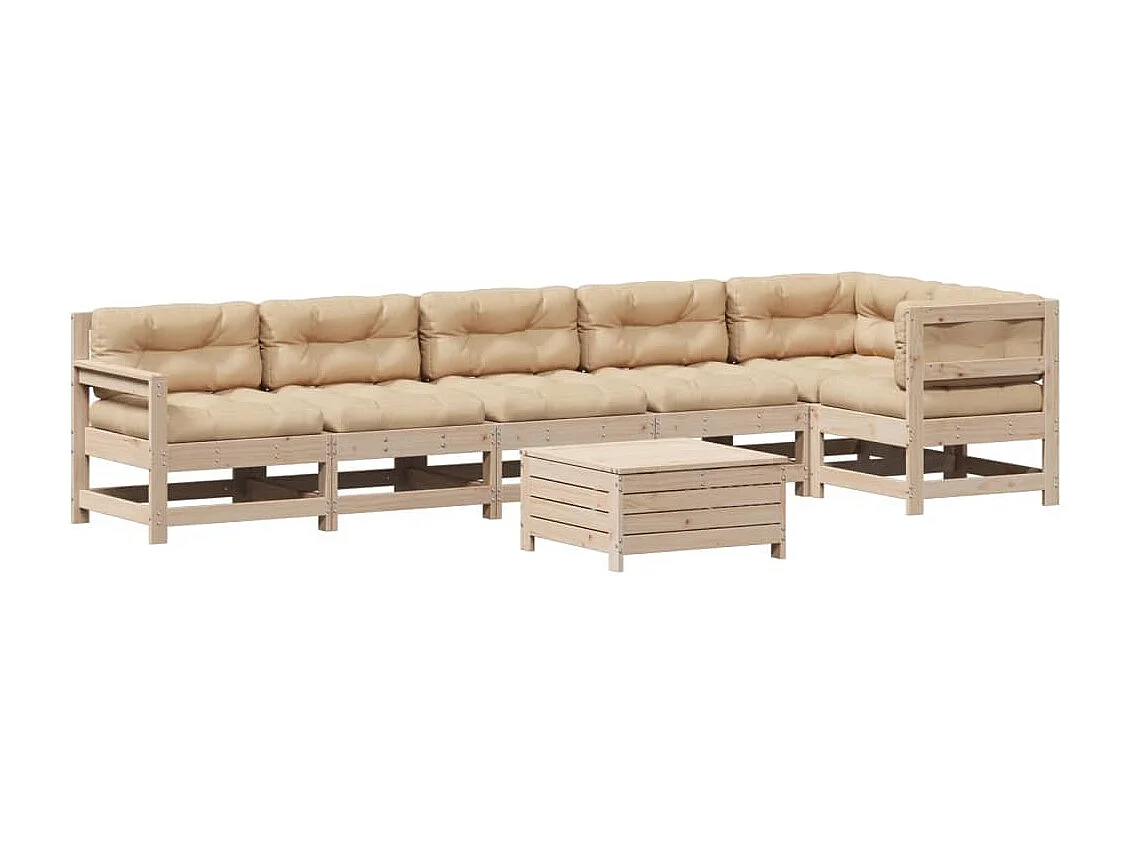 7-tlg. Garten-Lounge-Set mit Kissen Massivholz Kiefer