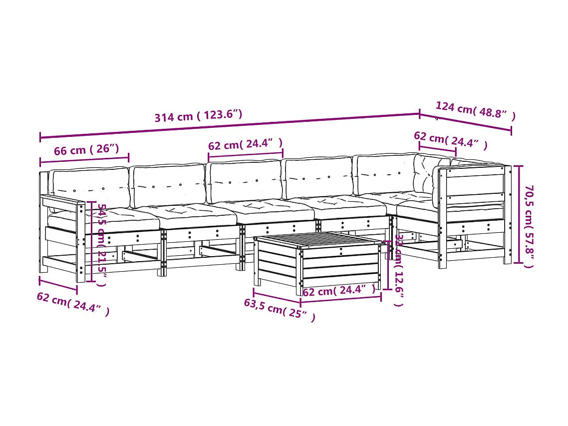 7-tlg. Garten-Lounge-Set mit Kissen Massivholz Kiefer