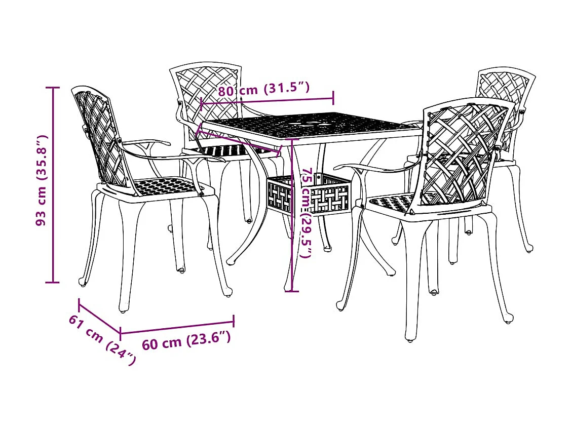 5-delige Tuinset geitaluminium bronskleurig