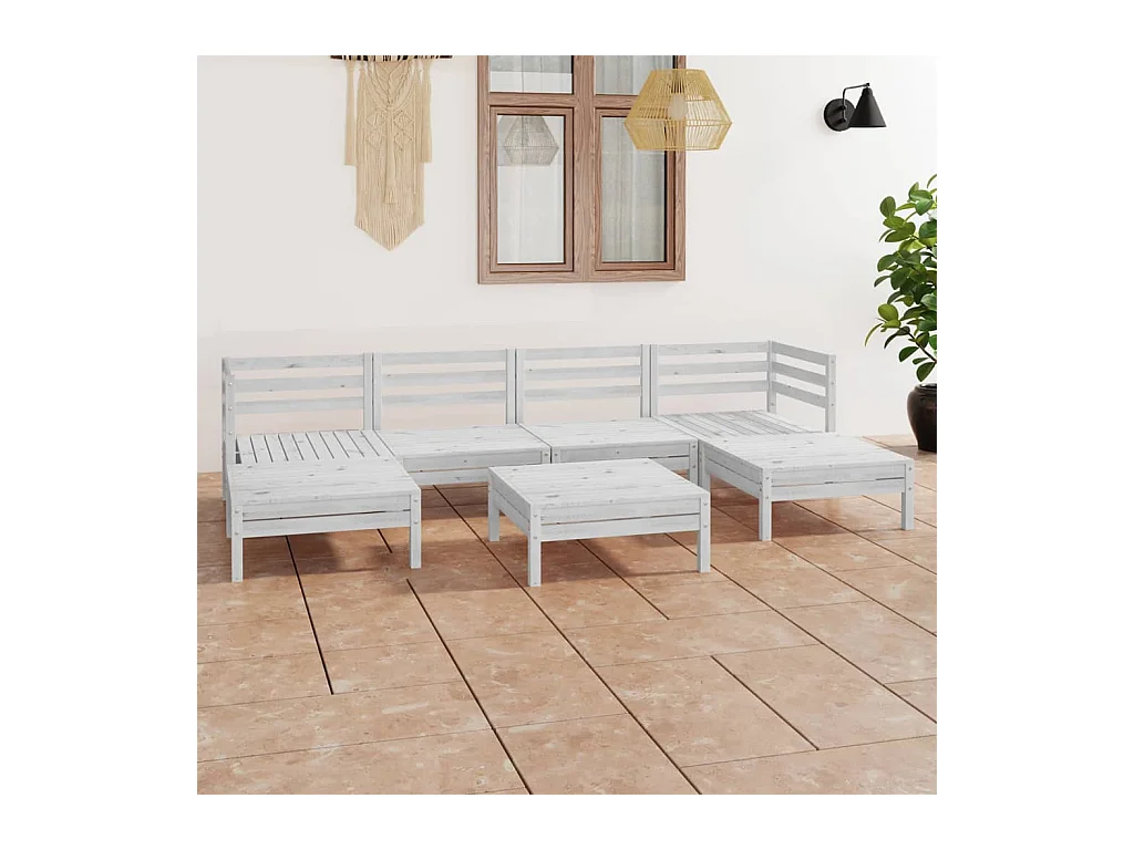 Salon de jardin 7 pcs Blanc Bois de pin massif
