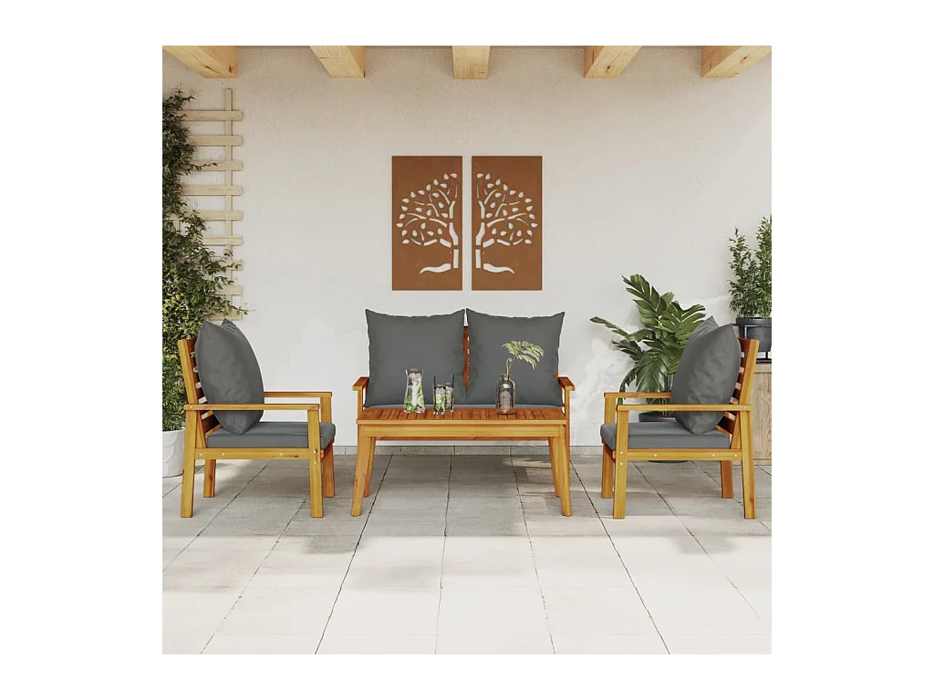 Salon de jardin 4 pcs avec coussins Bois d'acacia solide
