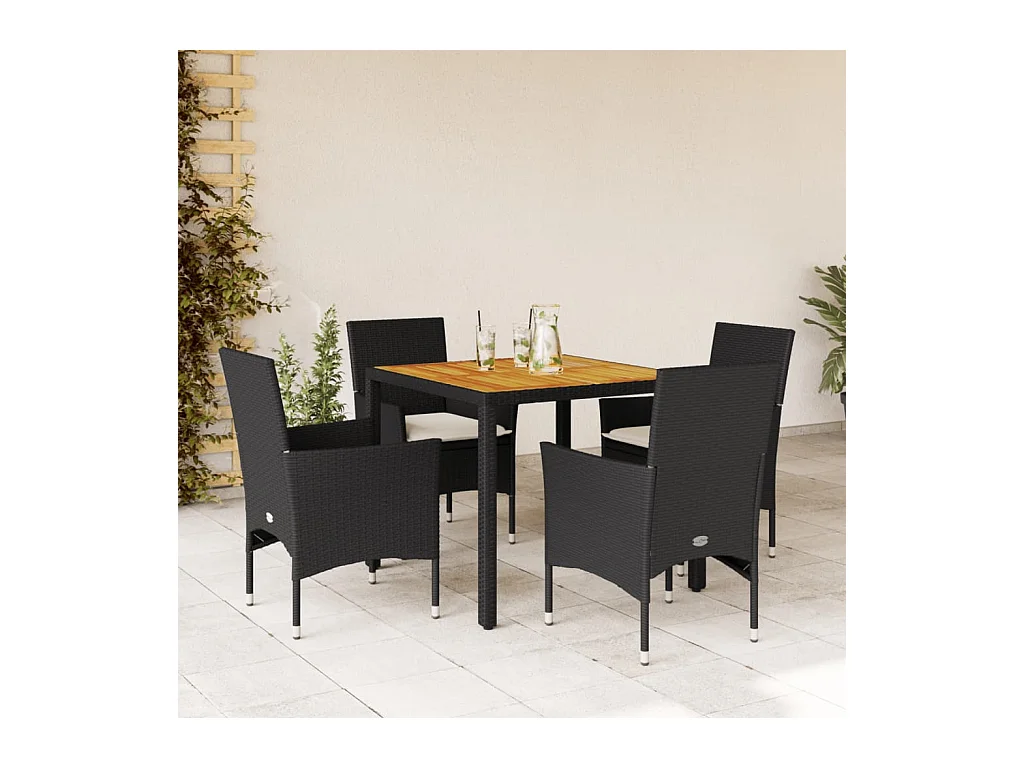Ensemble à manger de jardin et coussins 5 pcs noir rotin acacia