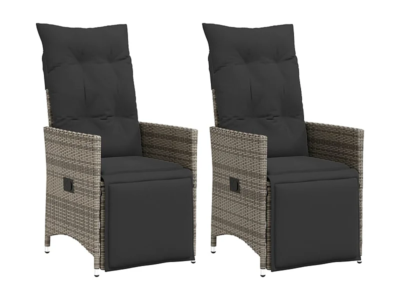 Gartensessel mit Kissen 2 Stk. Verstellbar Grau Poly Rattan