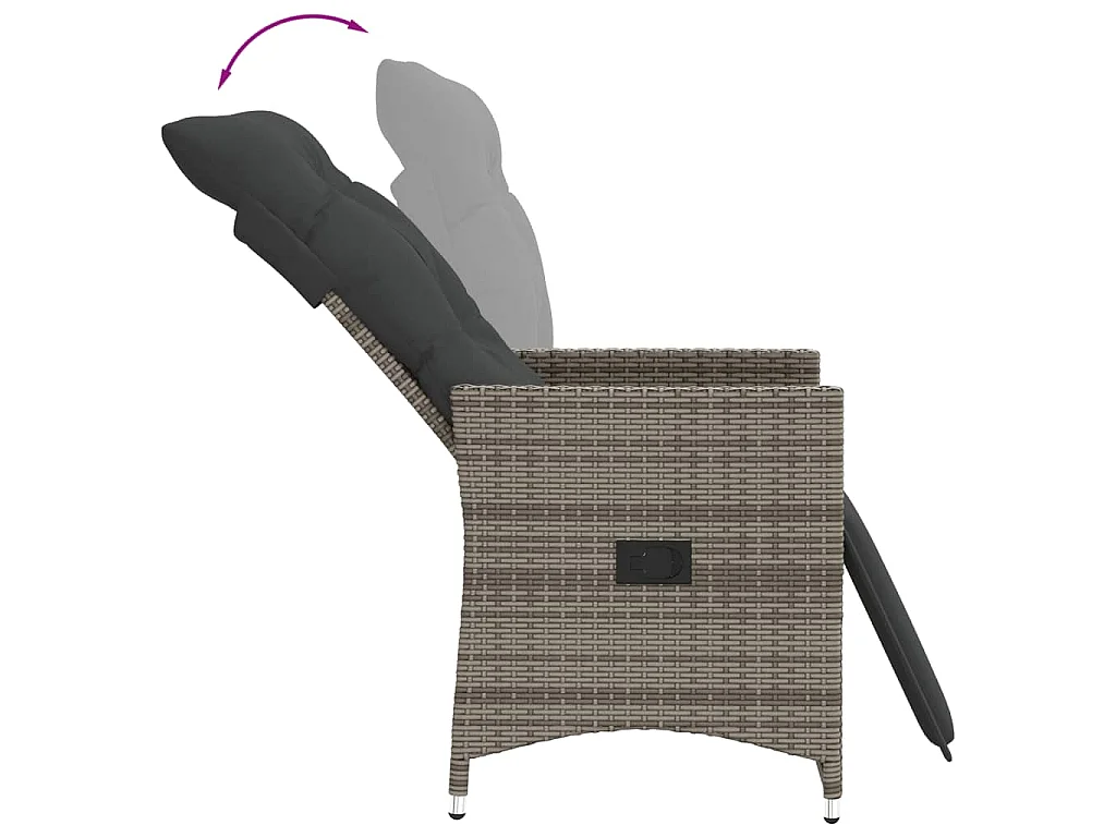 Gartensessel mit Kissen 2 Stk. Verstellbar Grau Poly Rattan