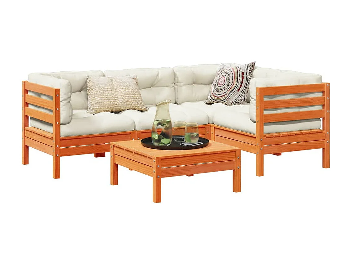 5-tlg. Garten-Sofagarnitur mit Kissen Wachsbraun Kiefernholz