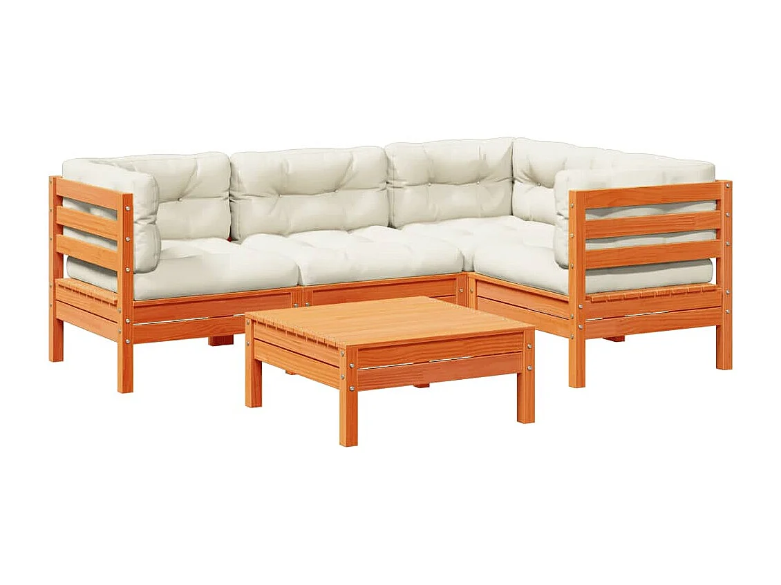 5-tlg. Garten-Sofagarnitur mit Kissen Wachsbraun Kiefernholz