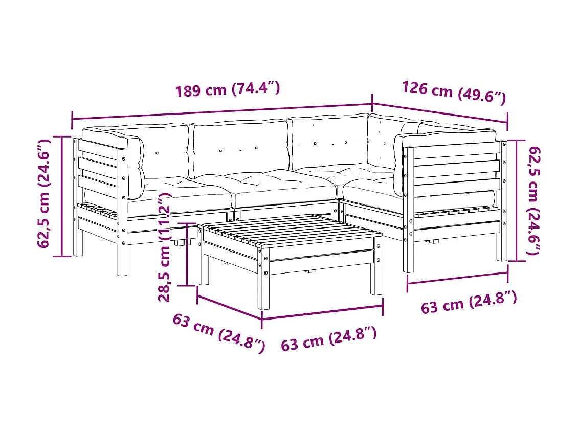 5-tlg. Garten-Sofagarnitur mit Kissen Wachsbraun Kiefernholz