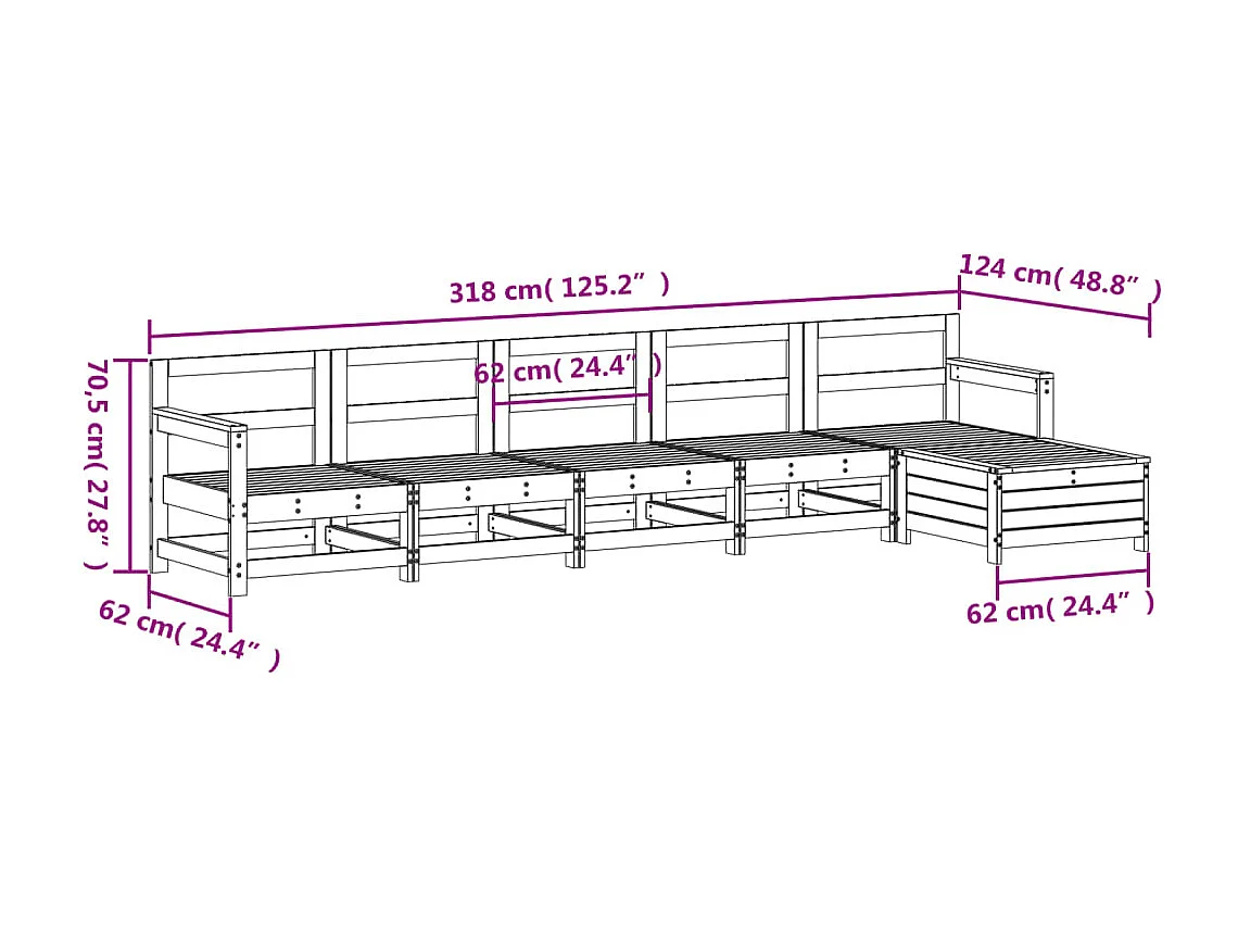 Set Divani da Giardino 6 pz in Legno Massello Abete Douglas
