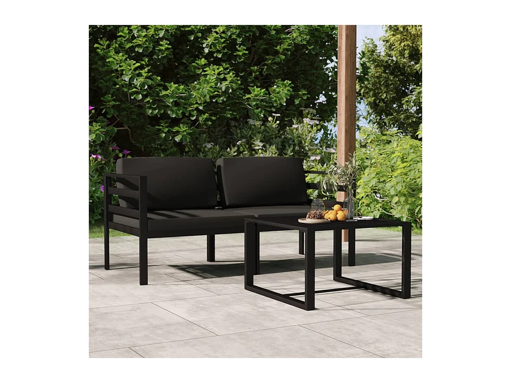 Salon de jardin 3 pcs avec coussins Aluminium Anthracite