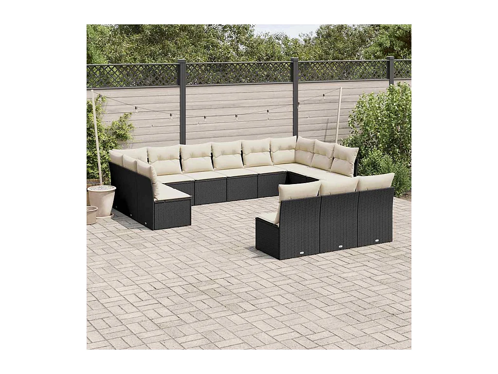 13-delige Loungeset met kussens poly rattan zwart