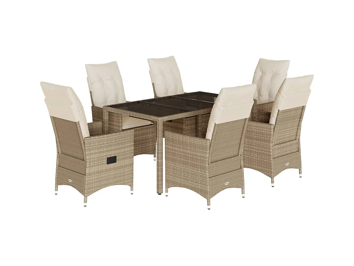 Ensemble à manger de jardin et coussins 7 pcs beige poly rotin