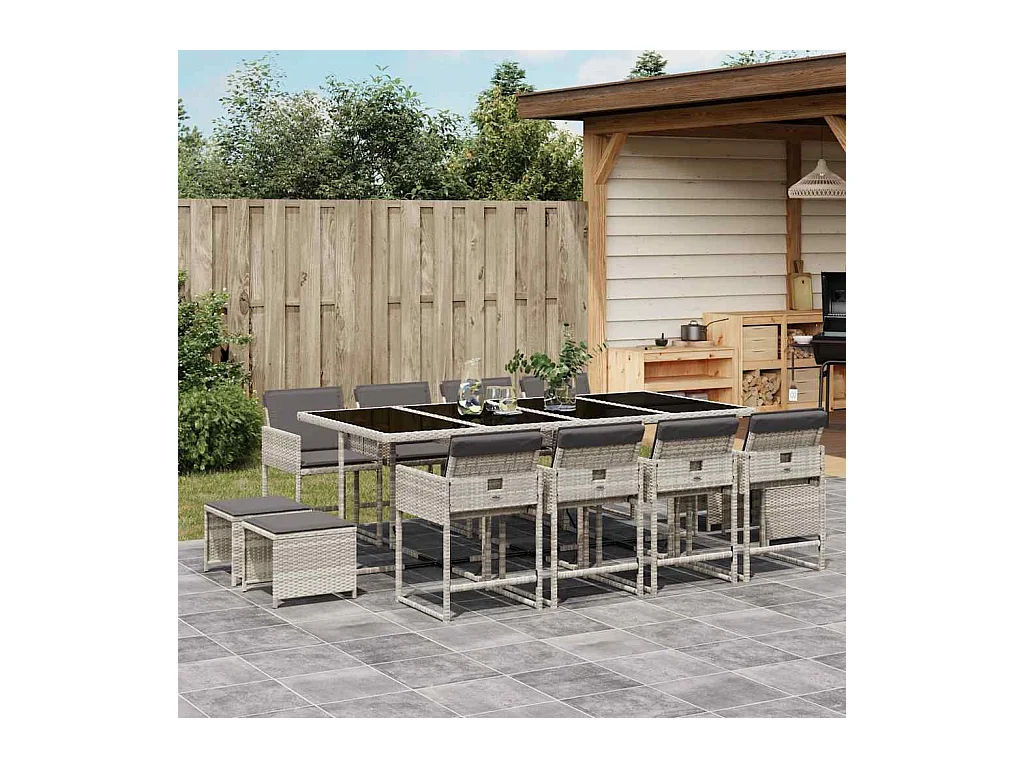 Ensemble à manger de jardin et coussins 13 pcs gris clair rotin