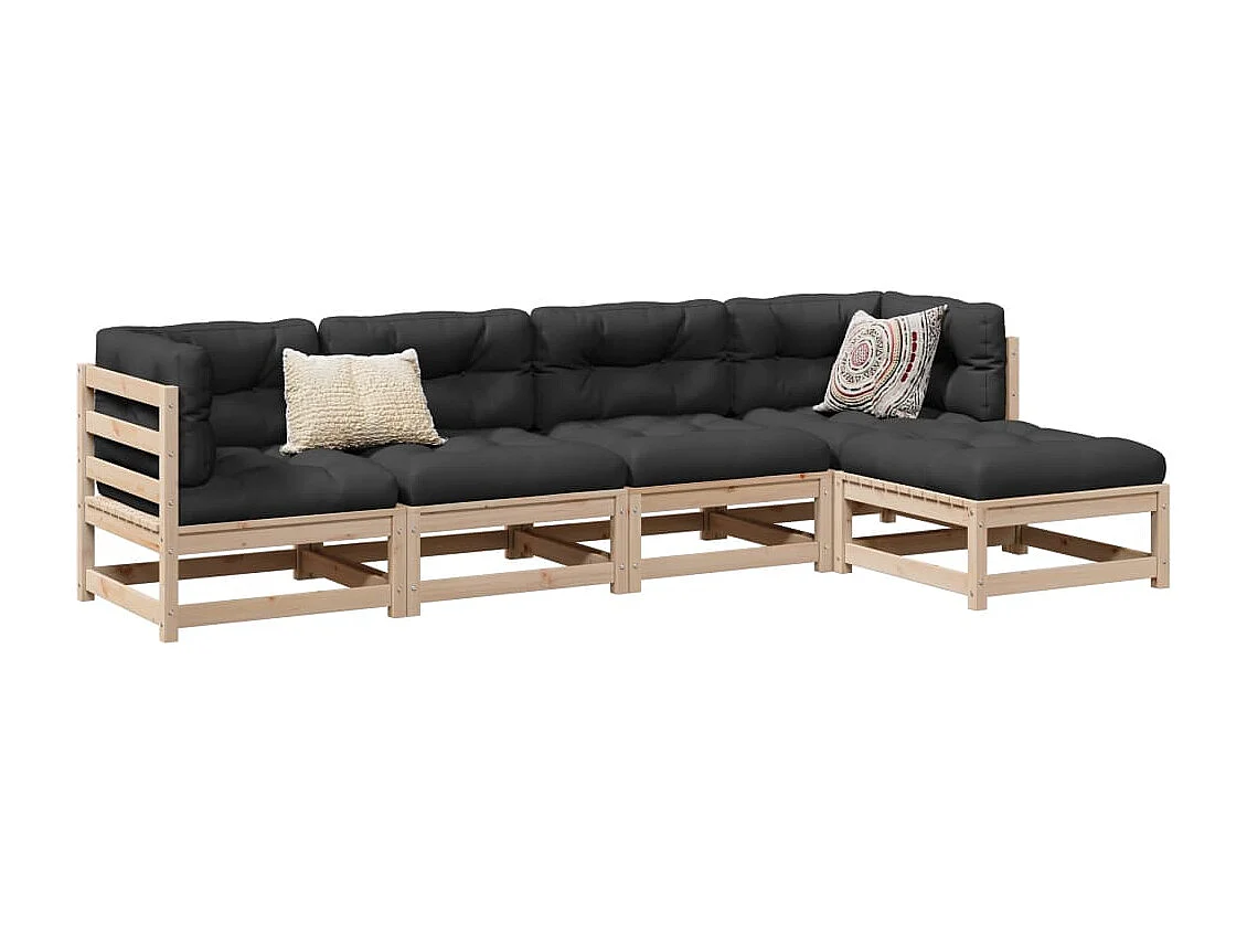 5-tlg. Garten-Sofagarnitur mit Kissen Massivholz Kiefer