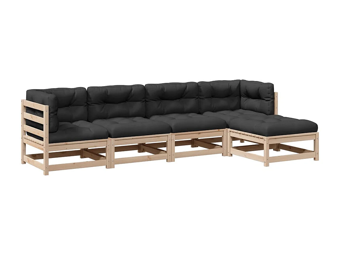 5-tlg. Garten-Sofagarnitur mit Kissen Massivholz Kiefer