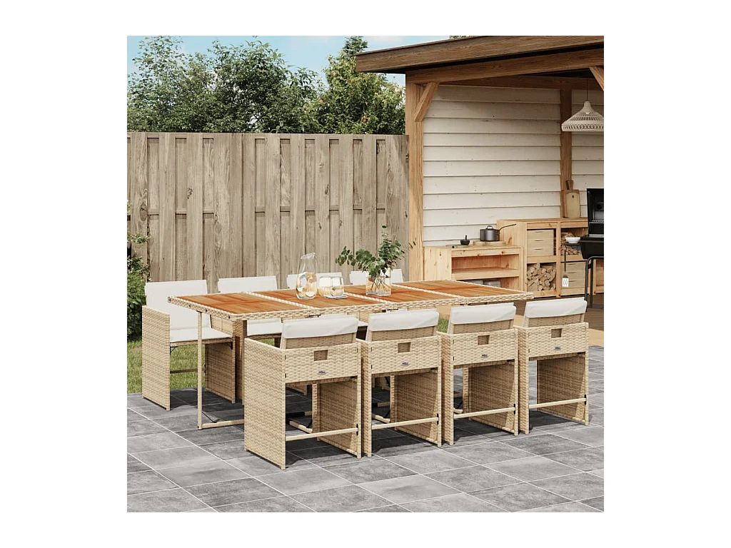 9-tlg. Garten-Essgruppe mit Kissen Beige Poly Rattan