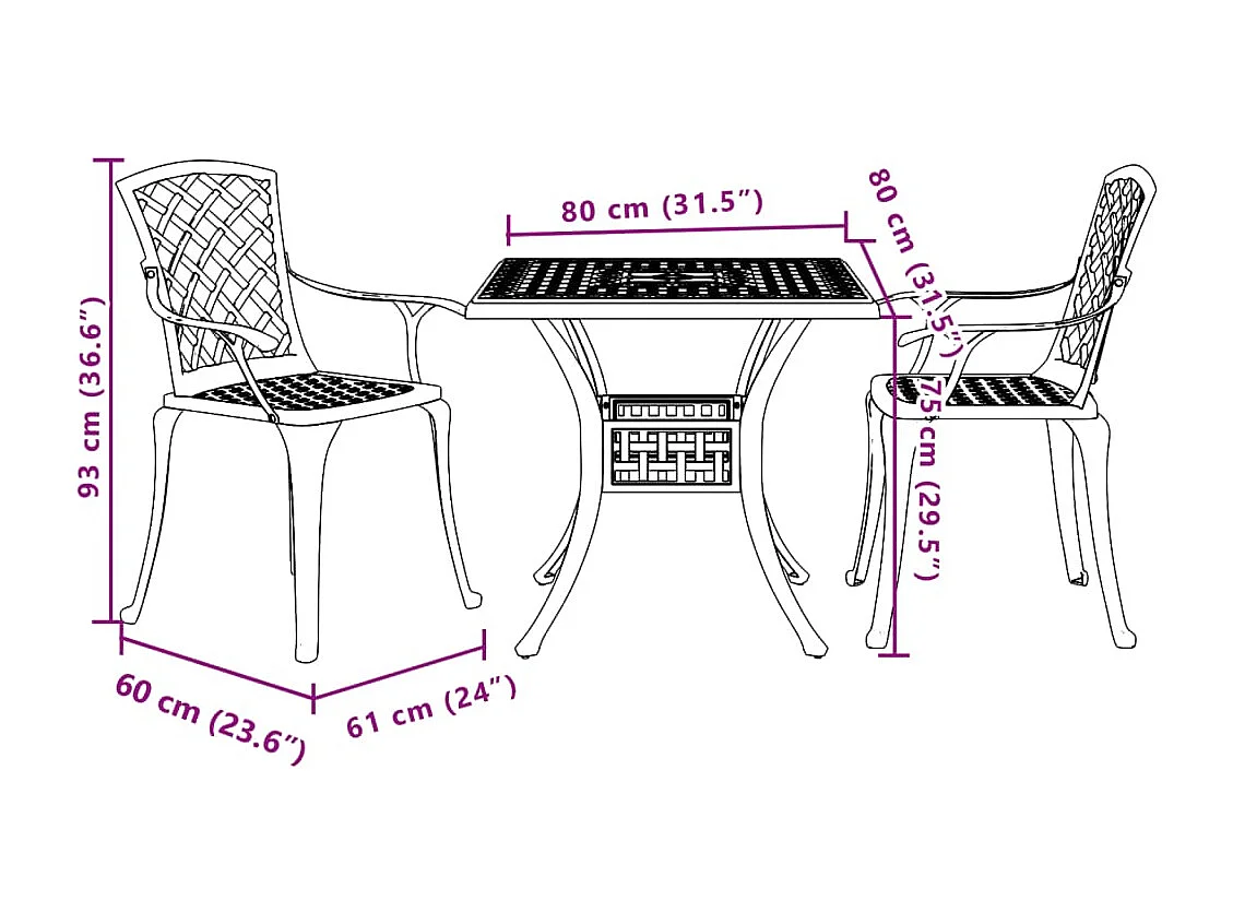 Set da Bistrot 3 pz Bianco in Alluminio Pressofuso