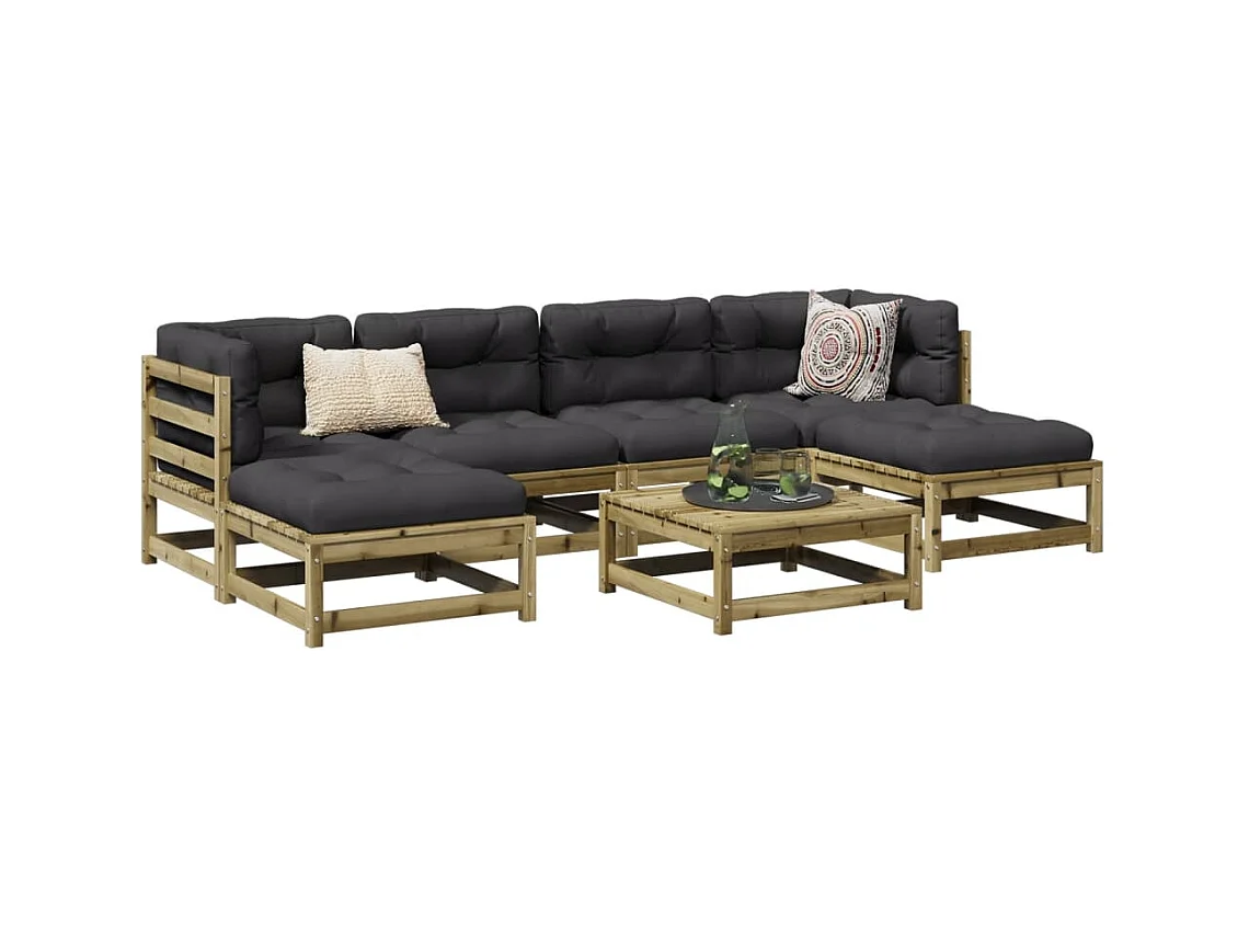 Salon de jardin 7 pcs avec coussins bois de pin imprégné