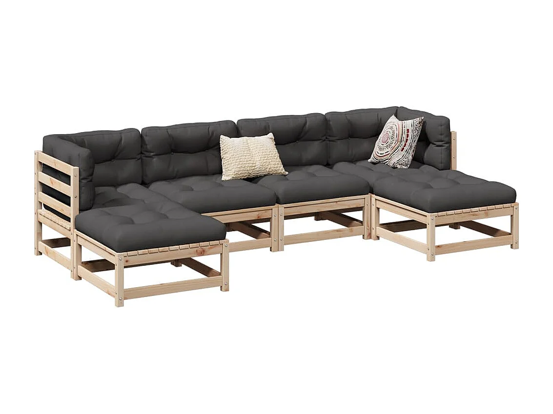 Salon de jardin 6 pcs bois de pin massif