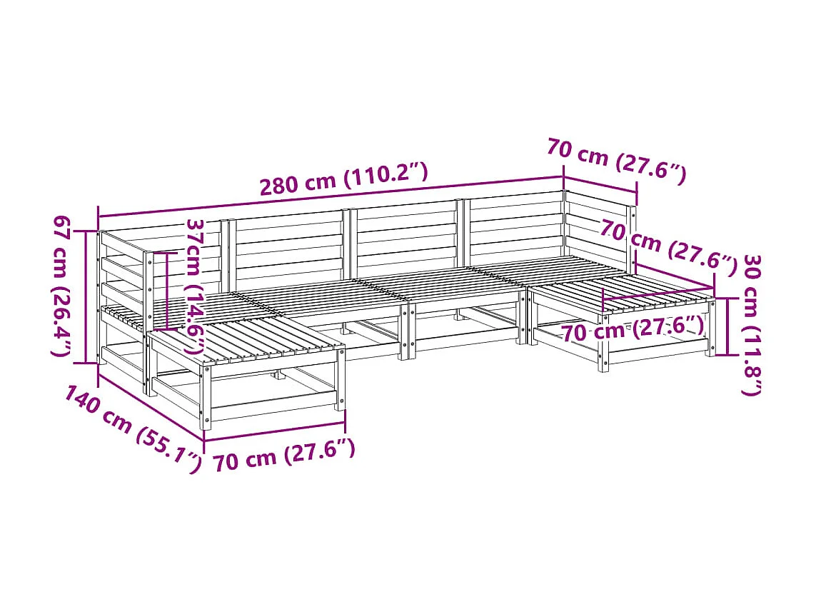 Salon de jardin 6 pcs bois de pin massif