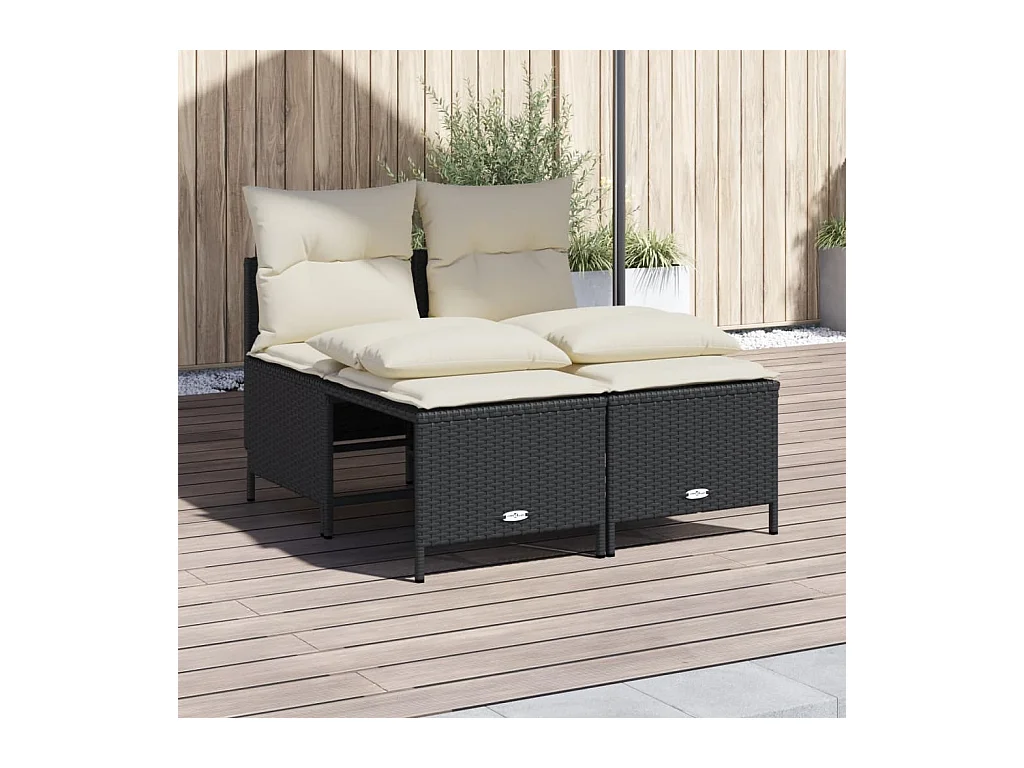 Salon de jardin 4 pcs avec coussins noir résine tressée