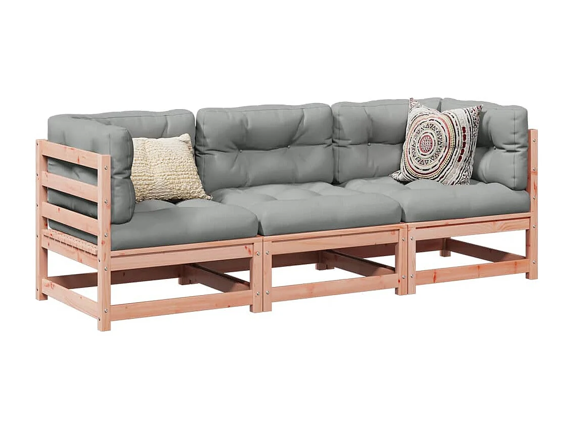Salon de jardin 3 pcs et coussins bois massif sapin de douglas