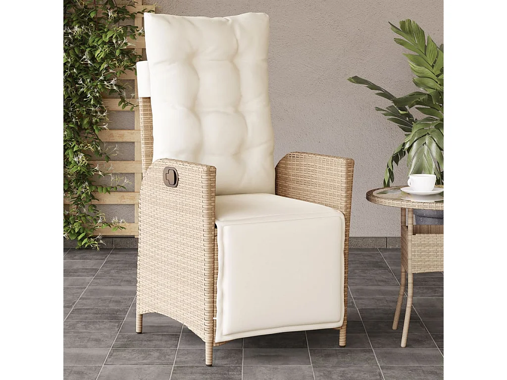 Sedia Reclinabile da Giardino con Poggiapiedi Beige Polyrattan