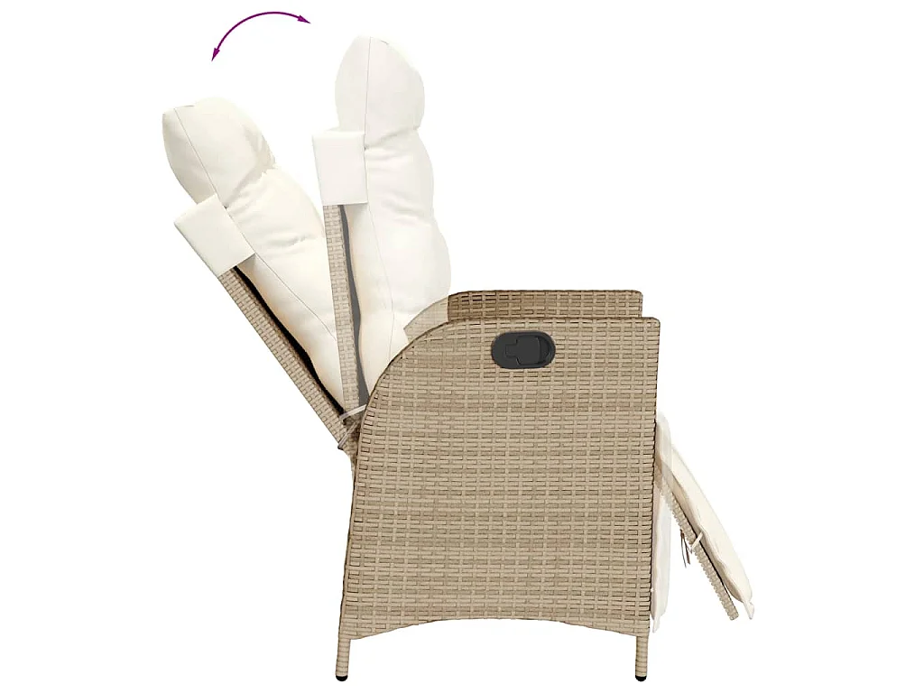 Sedia Reclinabile da Giardino con Poggiapiedi Beige Polyrattan