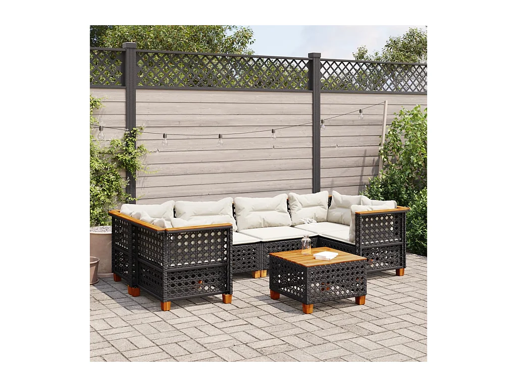 7-tlg. Garten-Sofagarnitur mit Kissen Schwarz Poly Rattan