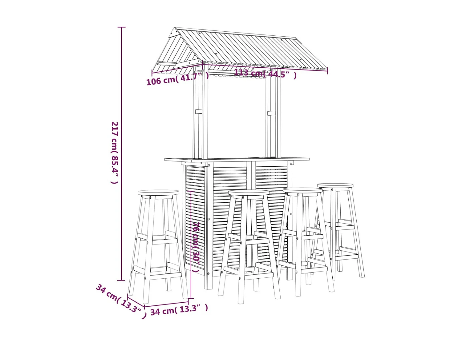 Set da Bar per Giardino 5 pz in Legno Massello di Acacia