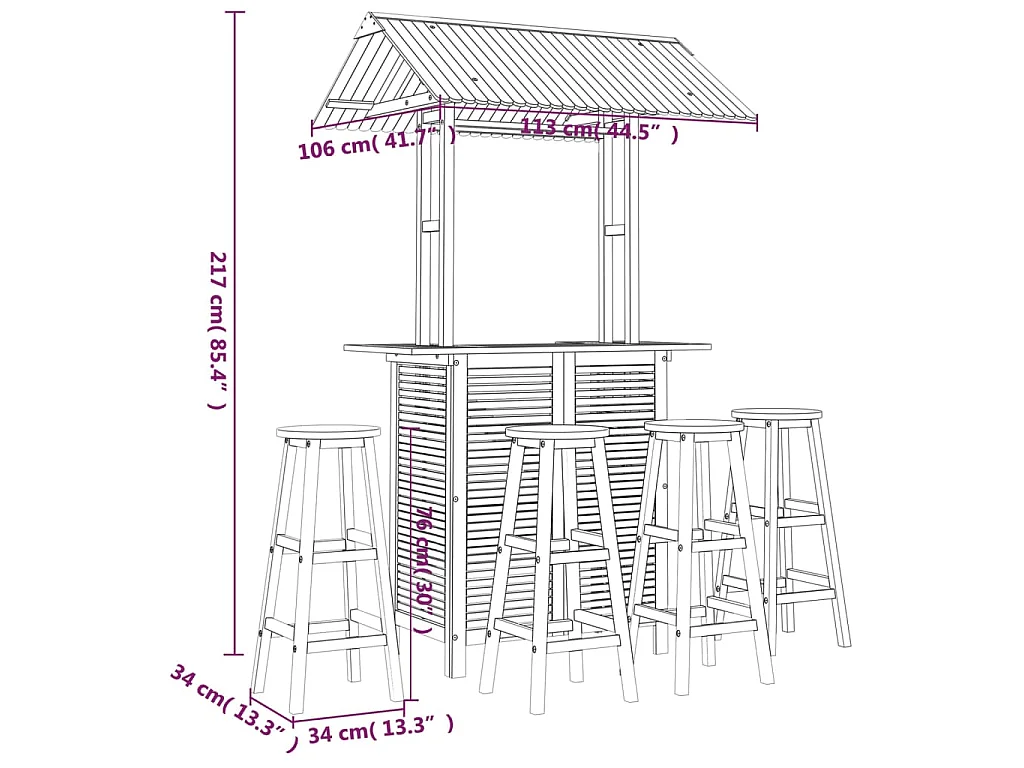 Set da Bar per Giardino 5 pz in Legno Massello di Acacia