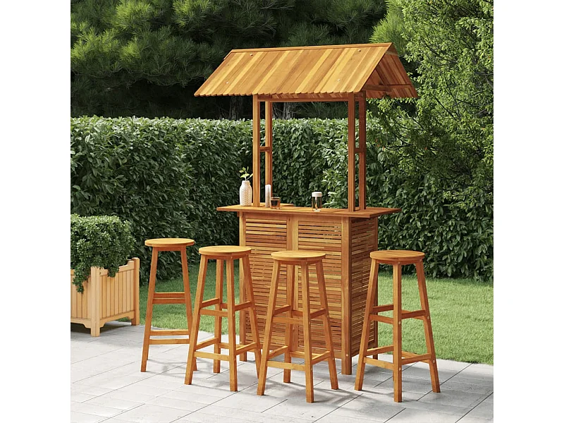 Set da Bar per Giardino 5 pz in Legno Massello di Acacia