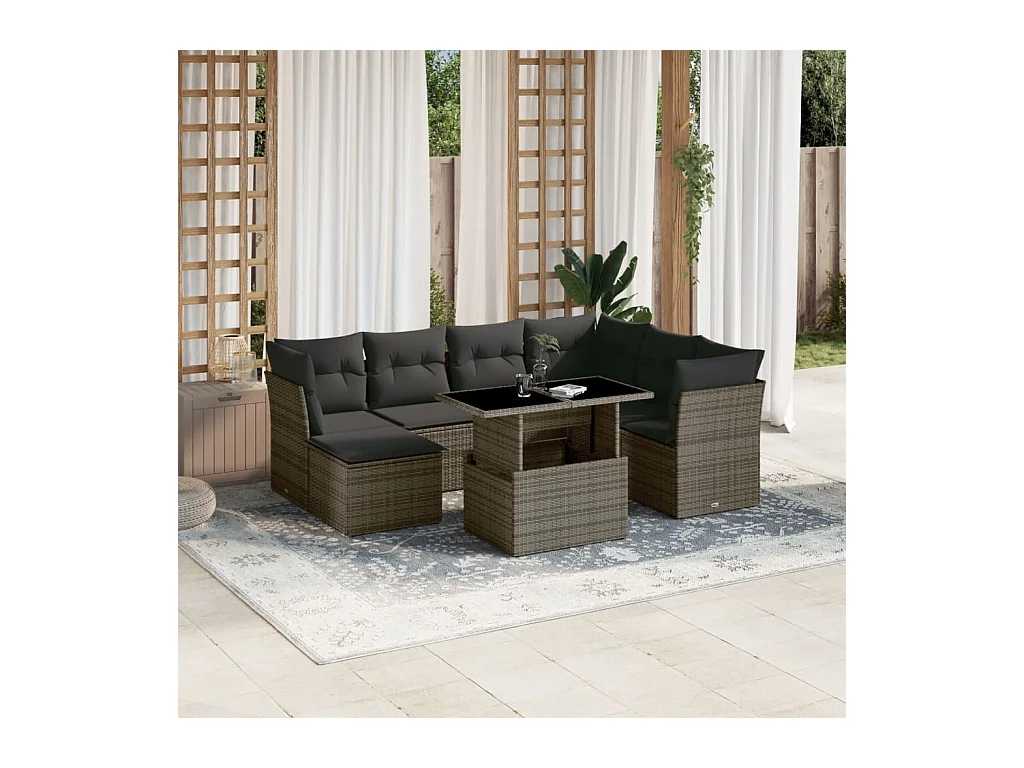 Salon de jardin 8 pcs avec coussins gris résine tressée