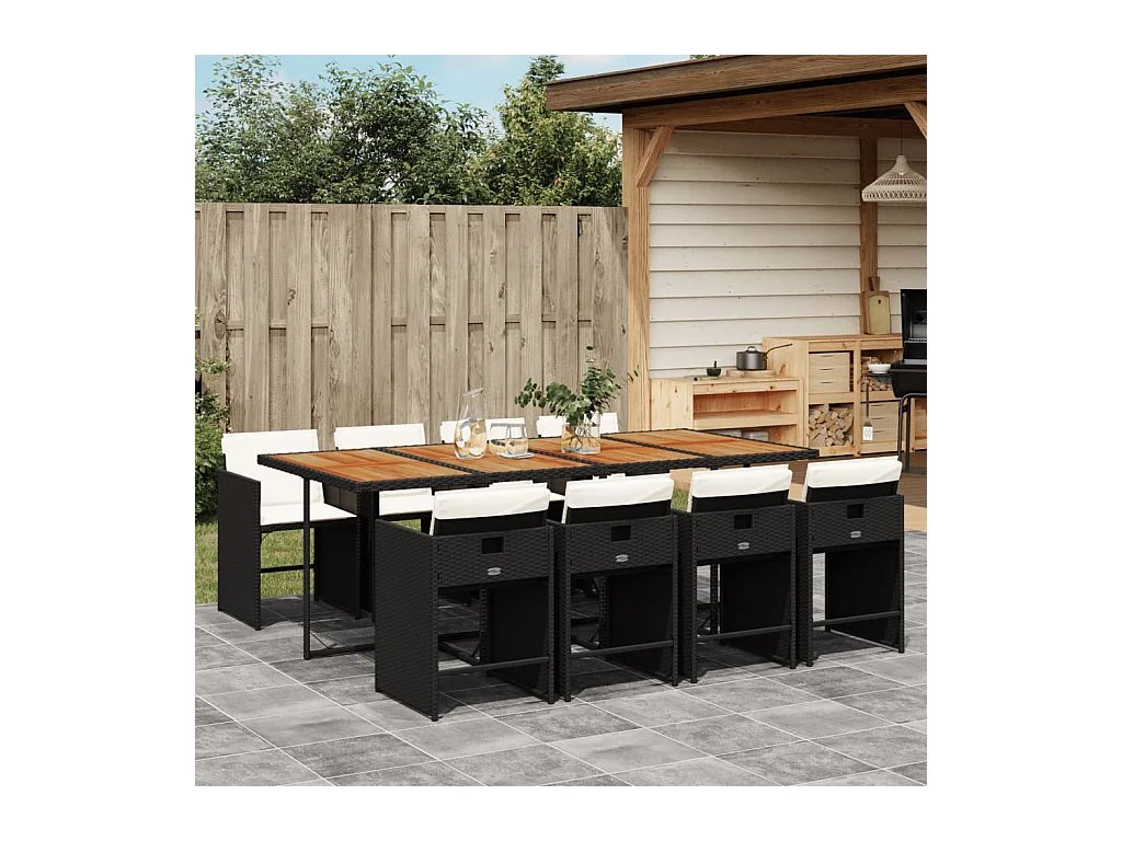 Ensemble à manger de jardin 9pcs coussins noir résine tressée