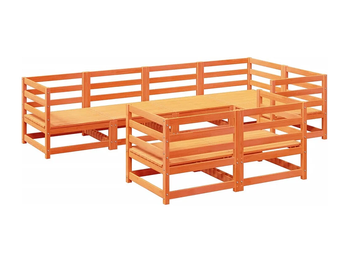 7-delige Loungeset massief grenenhout wasbruin