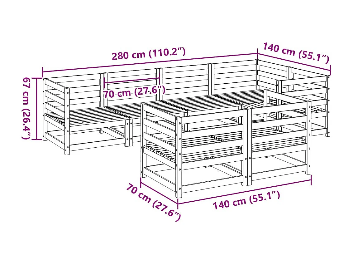 7-delige Loungeset massief grenenhout wasbruin