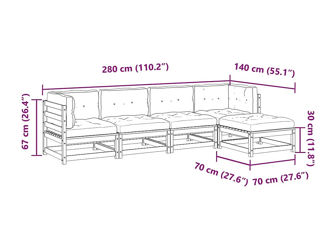 Salon de jardin 5 pcs et coussins bois massif sapin de douglas