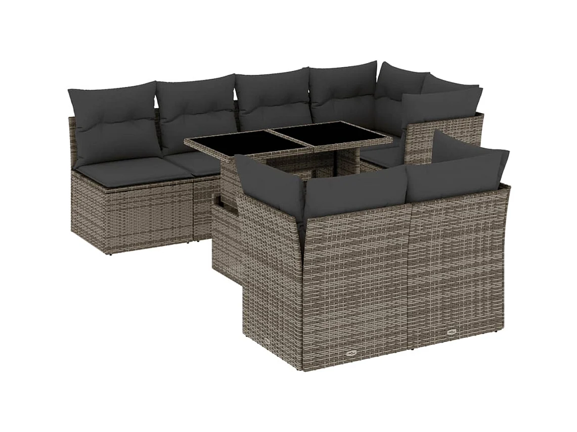 Salon de jardin 8 pcs avec coussins gris résine tressée