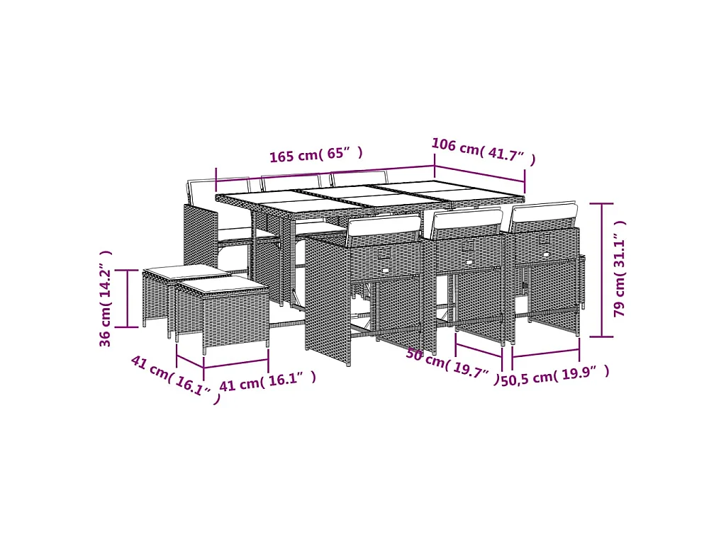 Set da Pranzo da Giardino 11 pz con Cuscini in Polyrattan Nero