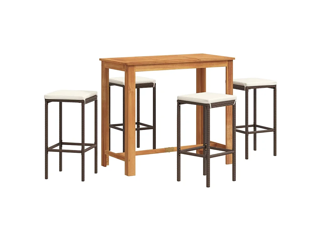 Set Bar Giardino 5pz Marrone Legno Massello Acacia e Polyrattan