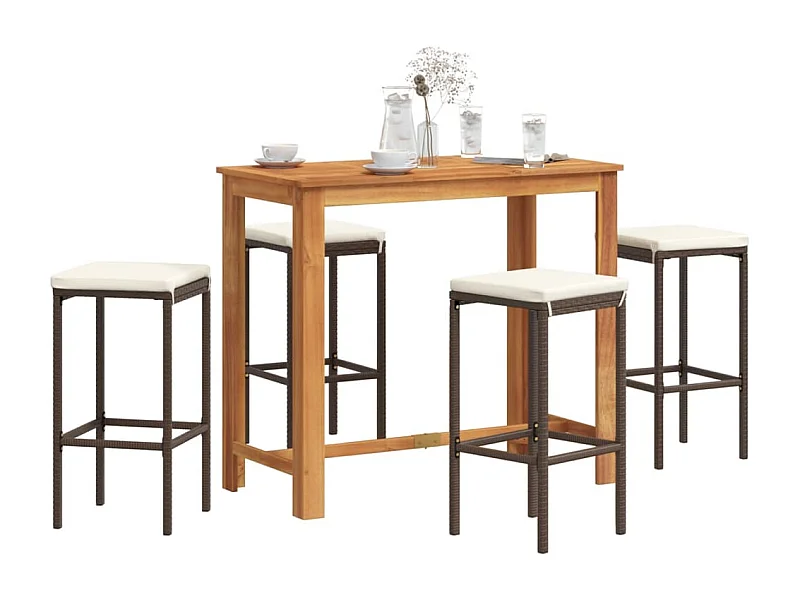 5-tlg. Gartenbar-Set Braun Massivholz Akazie und Poly Rattan
