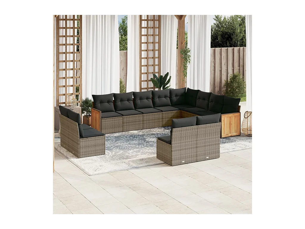 Set de sofás de jardín 12 pzas con cojines ratán sintético gris
