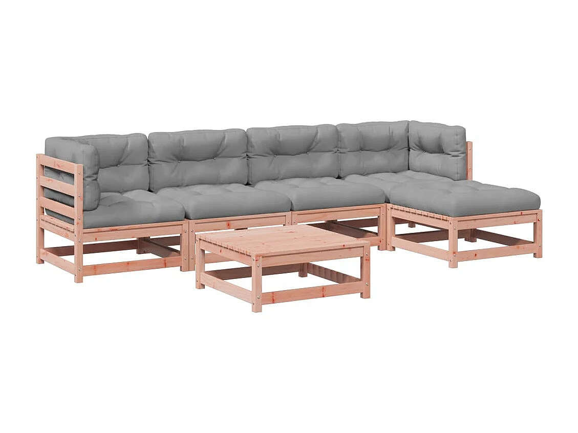 Salon de jardin 6 pcs et coussins bois massif sapin de douglas